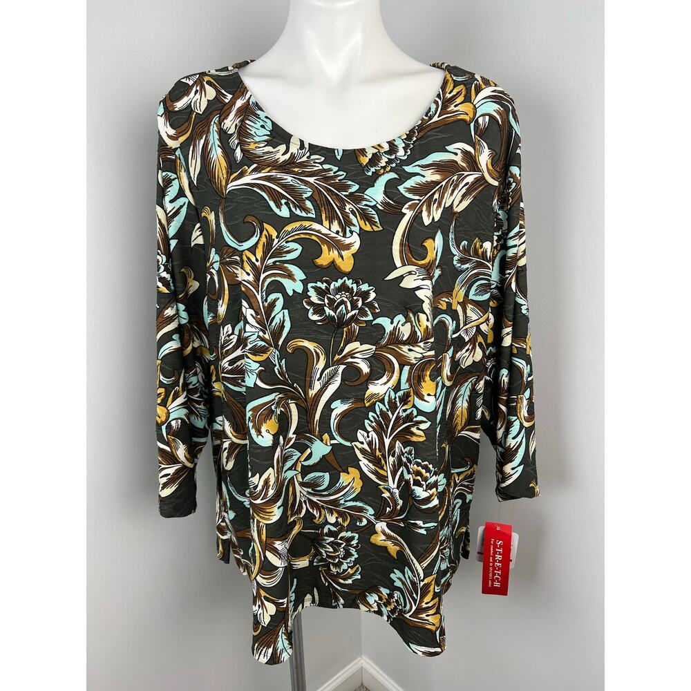 Emily Daniels Floral Plus Size Brushed Jacquard Blouse Artsy Boho Whimsical 3x